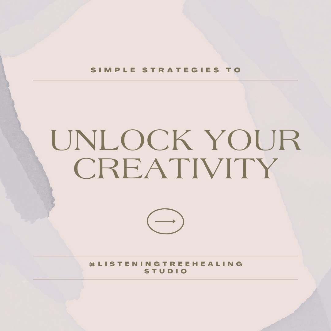 A pink and white background with the words simple strategies to unlock your creativity.